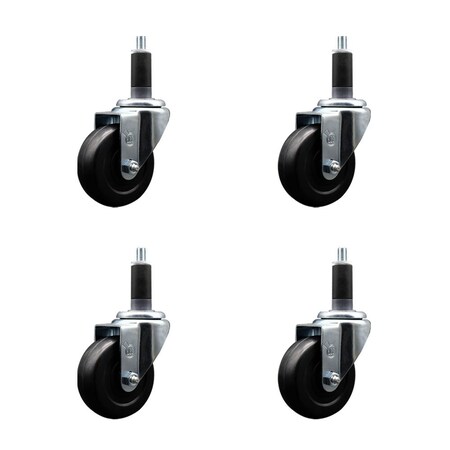 Service Caster 3.5'' SS Hard Rubber Wheel Swivel 1-1/8'' Expanding Stem Caster Set, 4PK SCC-SSEX20S3514-HRS-118-4